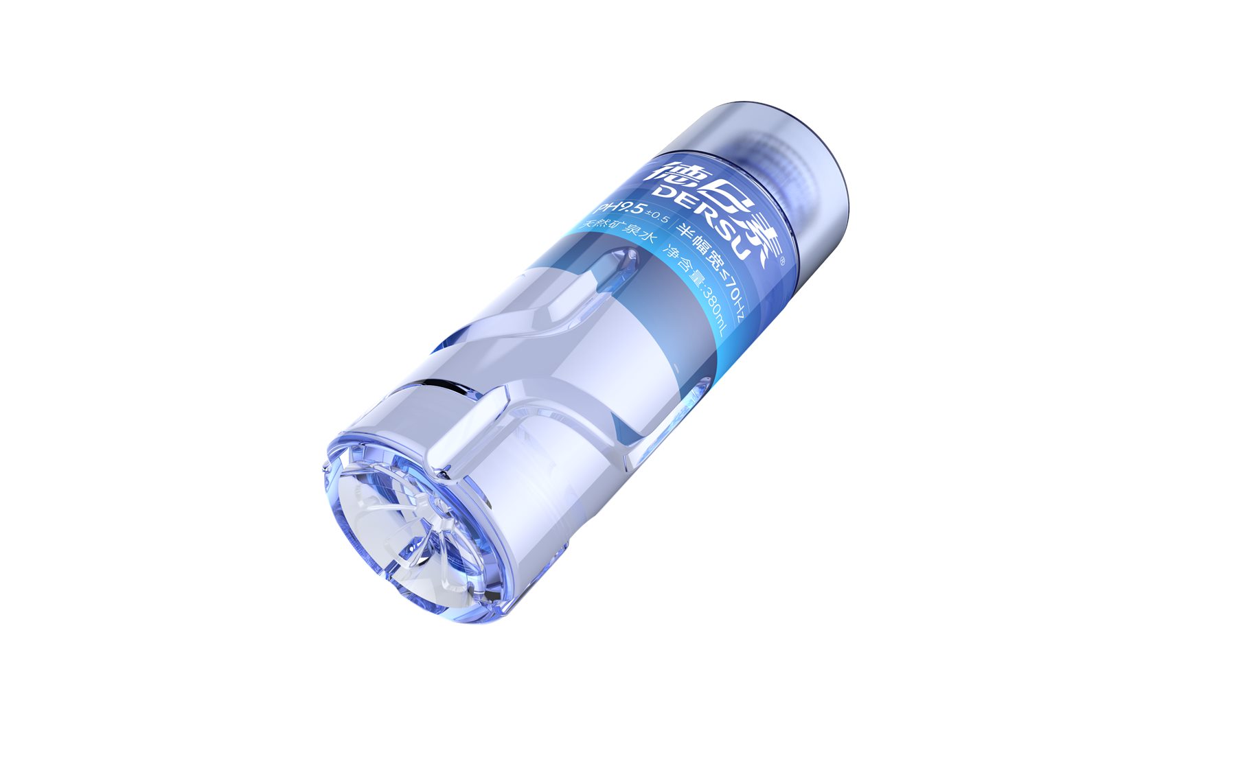 德日素380ml矿泉水瓶底部与侧面造型效果图