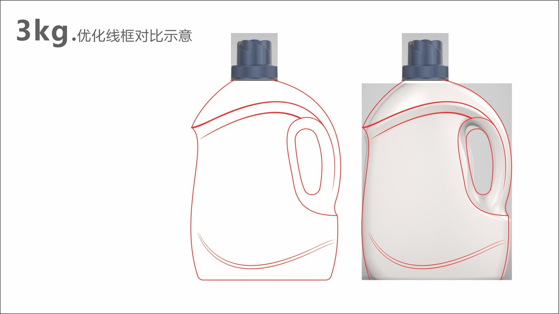 3kg洗衣液瓶新轮廓线框与原容器影像叠加对比