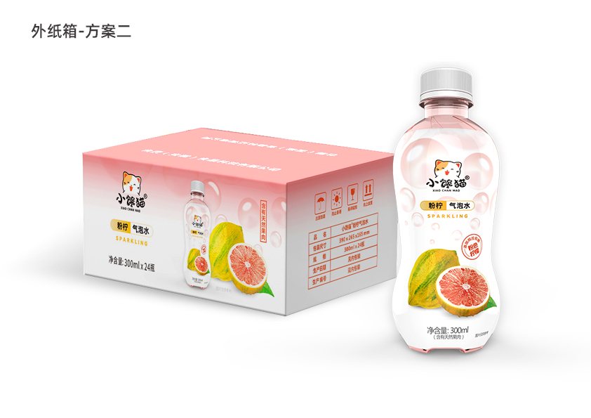 小馋猫300mL粉柠气泡水24瓶外纸箱包装方案